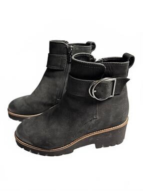Blondo Waterproof Black Ankle Boots with Buckle Detail, Size